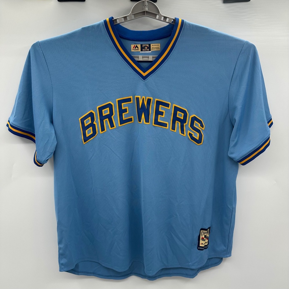 Majestic Milwaukee Brewers Cooperstown Collection Jersey Blue 3XL Cool Base